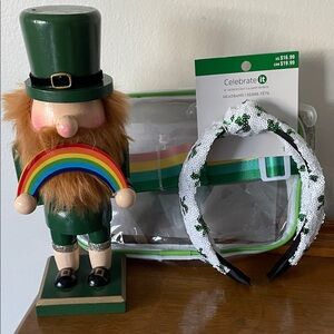 St Patrick Day headband , purse and Wood Nutcracker Gnome